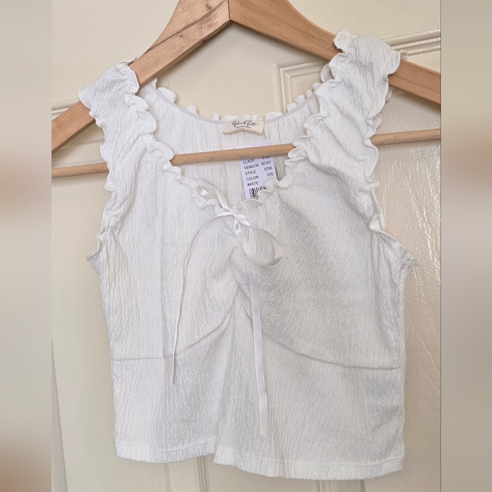 Brandy Melville White Ruffle Top
